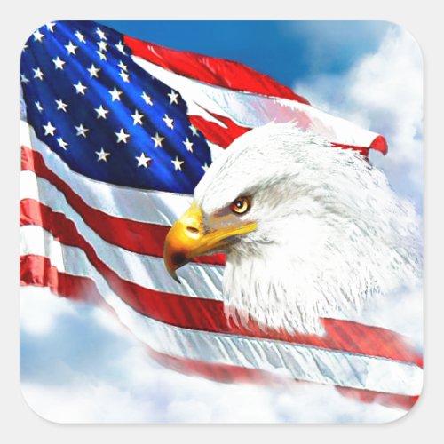 Eagle and American Flag Square Sticker