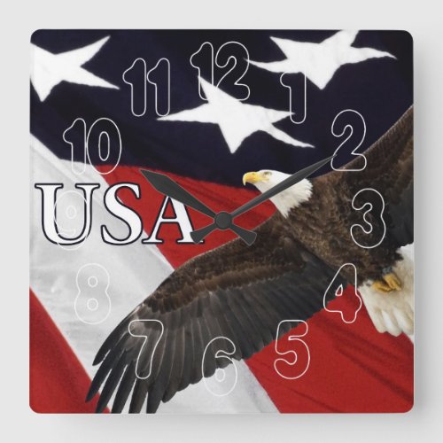 Eagle and American Flag Square Wall Clock