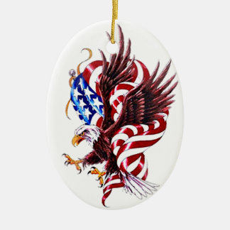 Eagle and American Flag Tatoo Illustration Style Ceramic Ornament