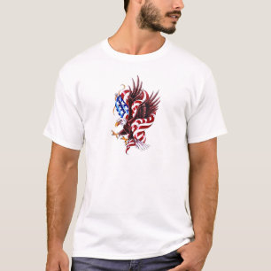 Eagle and American Flag Tattoo Illustration Style T-Shirt