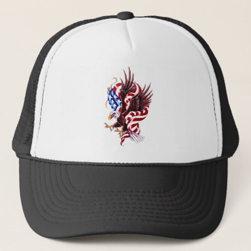 Eagle and American Flag Tattoo Illustration Style Trucker Hat