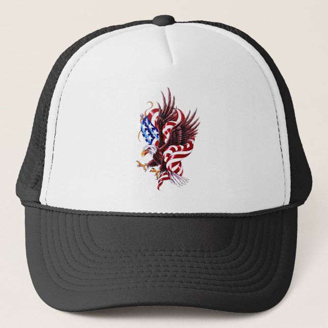Eagle and American Flag Tattoo Illustration Style Trucker Hat (Front)