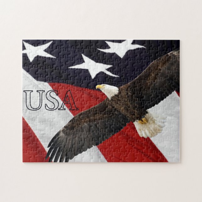 Eagle and American Flag USA Jigsaw Puzzle (Horizontal)