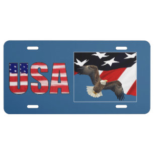 Eagle and American Flag USA License Plate