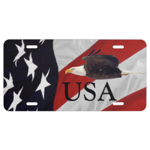 Eagle and American Flag USA License Plate