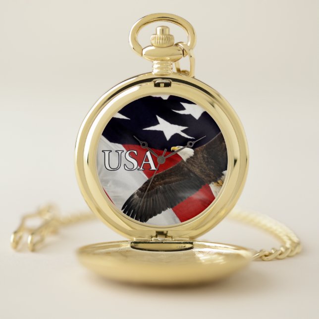 Eagle and American Flag USA Pocket Watch (Inside)