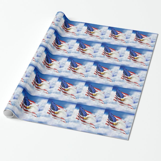 Eagle and American Flag Wrapping Paper (Unrolled)