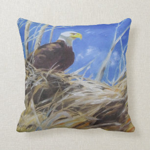 Eagle and bald eagles nest painting birds throw pillow