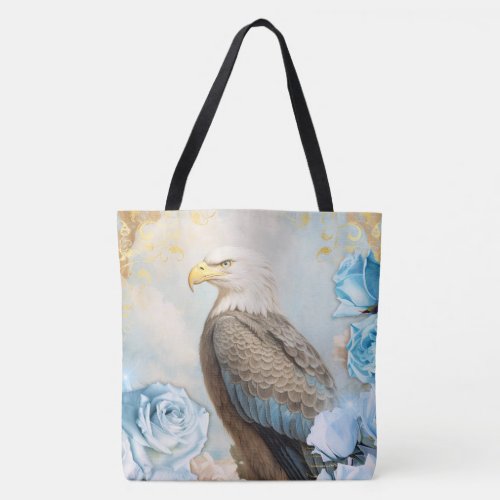 Eagle and Blue Roses Tote Bag