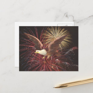 Eagle and Fireworks Background Postcard