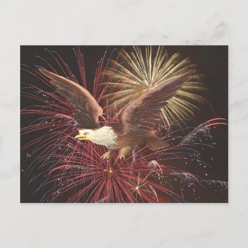 Eagle and Fireworks Background ZSSG Postcard