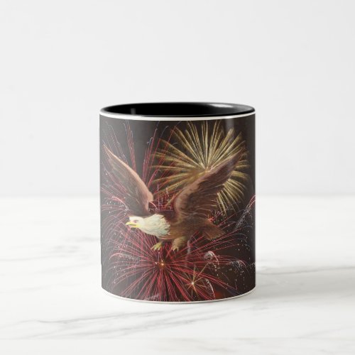 Eagle and Fireworks Two_Tone Coffee Mug