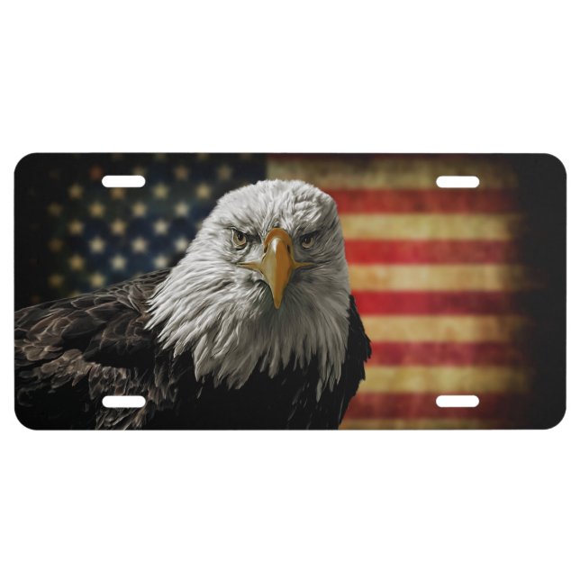 Eagle and Flag Patriotic License Plate (Front)