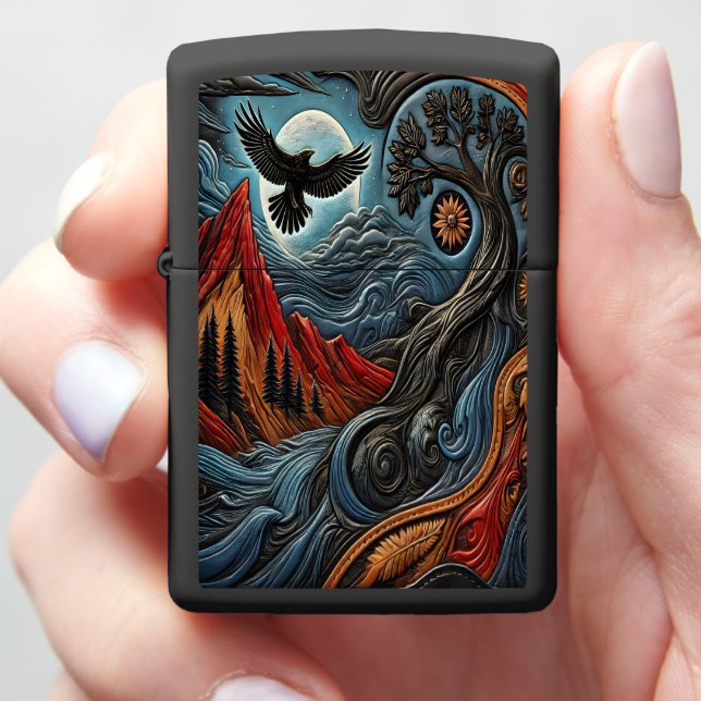 Eagle and Mountains Art Zippo Lighter (In Hand)