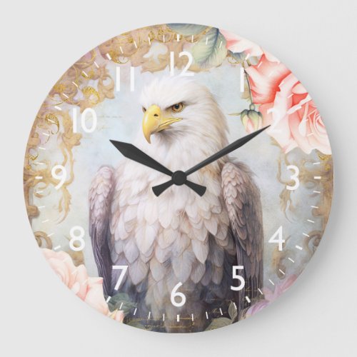 Eagle and Pink Roses Large Clock