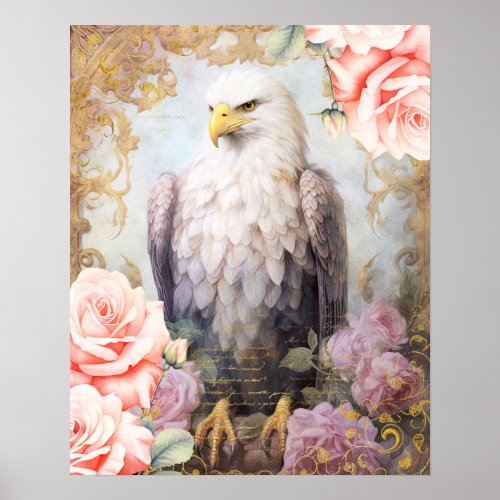 Eagle and Pink Roses Poster