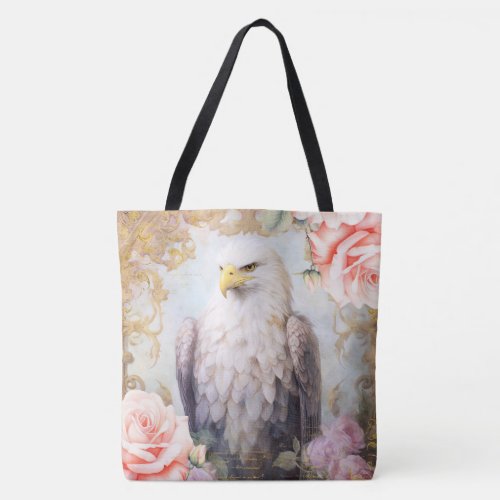 Eagle and Pink Roses Tote Bag