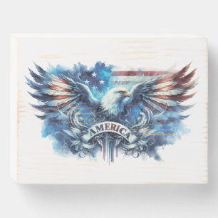 Eagle and USA flag.Patriotic. Wooden Box Sign
