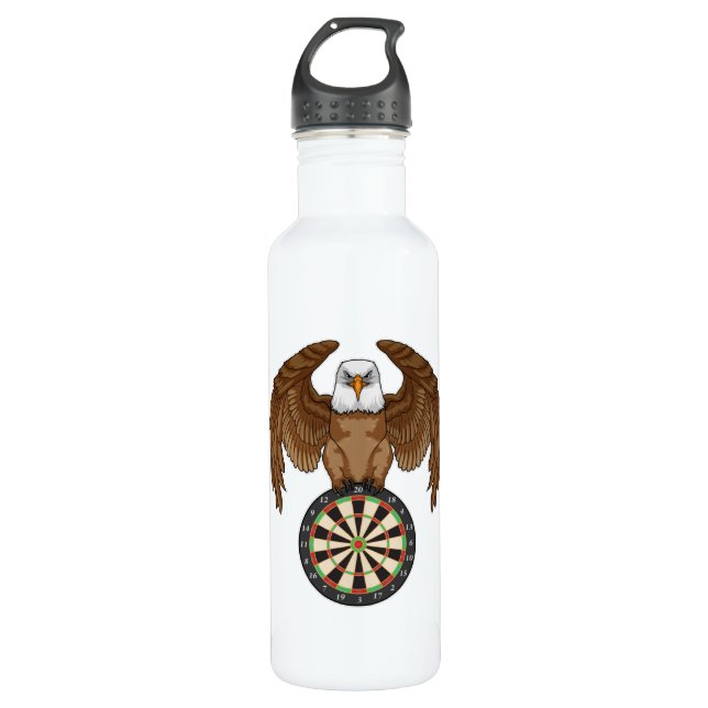 Eagle at Darts with Dartboard Stainless Steel Water Bottle (Front)