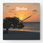 Eagle Beach Sunset Square Wall Clock