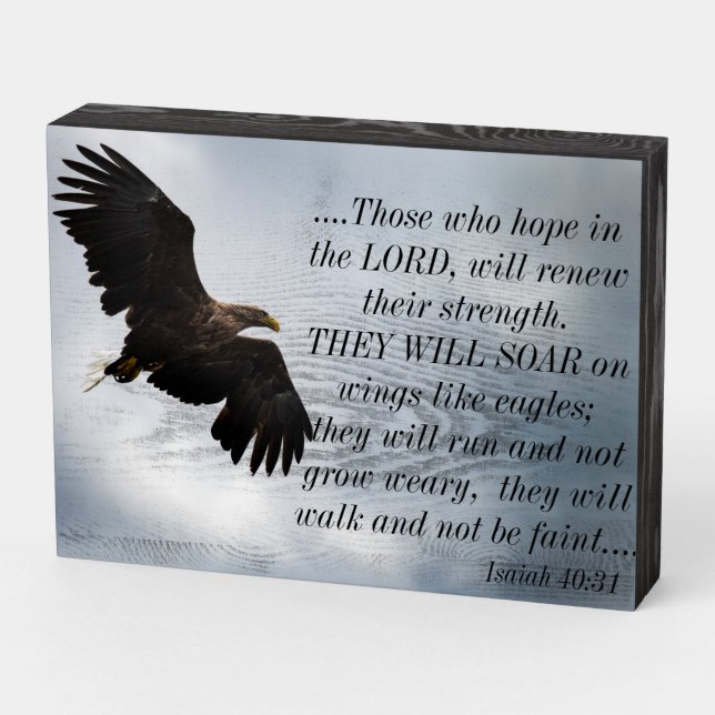 Eagle Bible Scripture Wood Box Sign (Angled Horizontal)