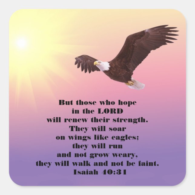 Eagle Bible Verse Hope and Strength Square Sticker (Front)