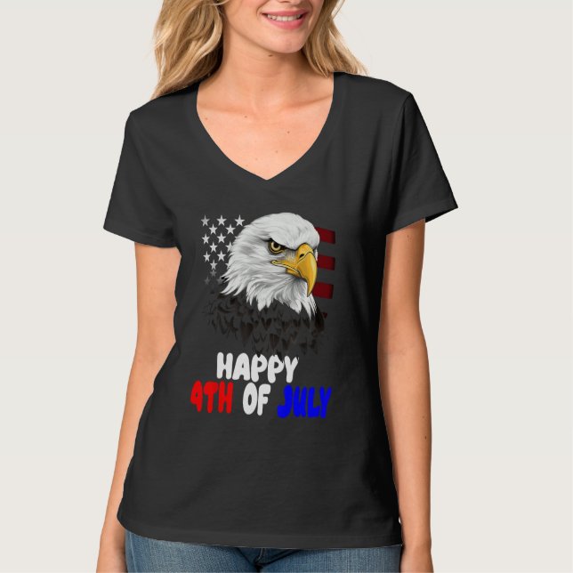 Eagle Bird 4th of July American Flag Veterans Memo T-Shirt (Front)