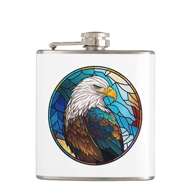 Eagle Bird Animal Portrait Stained Glass Wildlife  Flask (Front)
