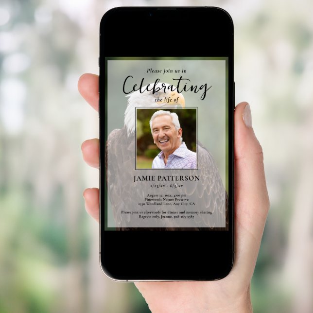Eagle Bird, Celebration of Life, Funeral Photo Invitation (Front Digital)
