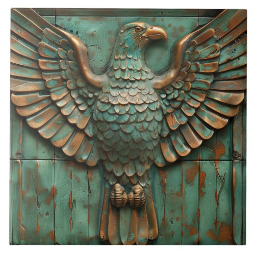 Eagle Bird Rustic Copper Teal Ceramic Tile