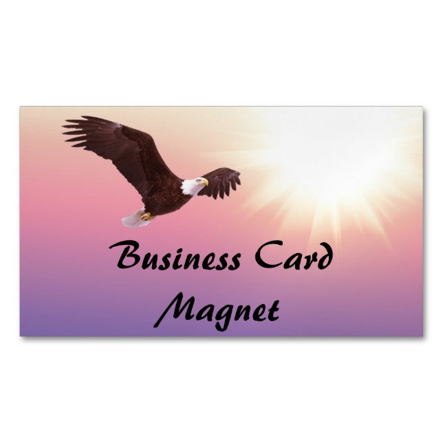 eagle bird sunset skies fly wings soaring business card magnet (Front)