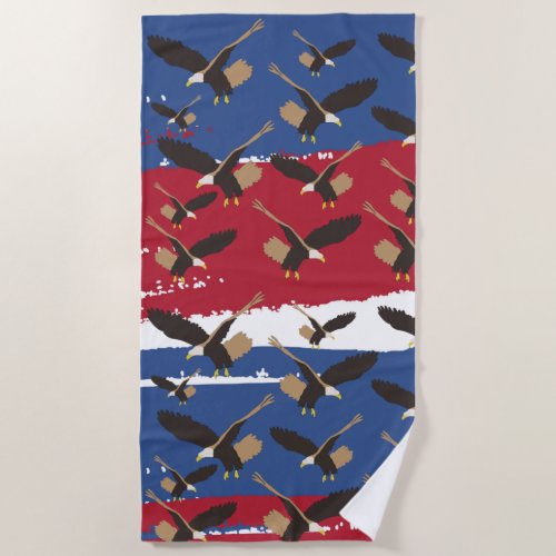 Eagle Bird USA Patriotic American Flag  Beach Towel