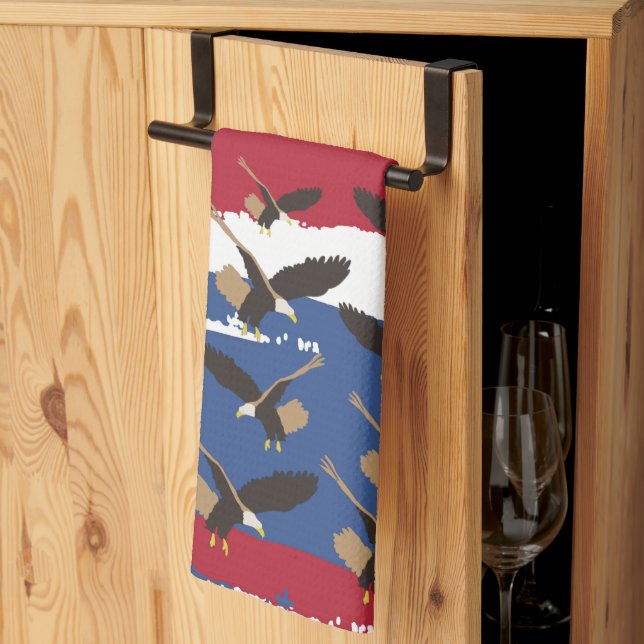 Eagle Bird USA Patriotic American Flag  Kitchen Towel (Thirds Fold)