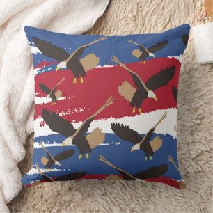 Eagle Bird USA Patriotic American Flag  Throw Pillow