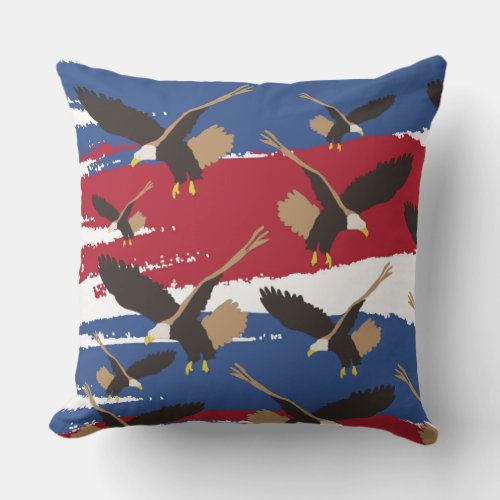 Eagle Bird USA Patriotic American Flag  Throw Pillow