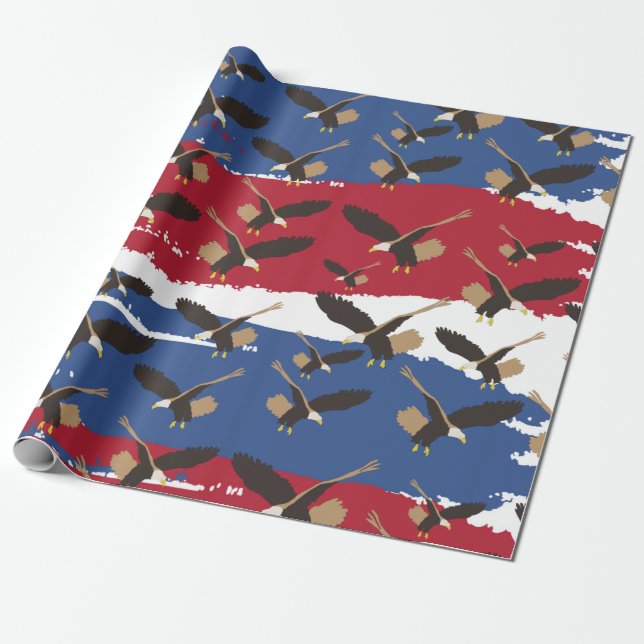 Eagle Bird USA Patriotic American Flag Wrapping Paper (Unrolled)