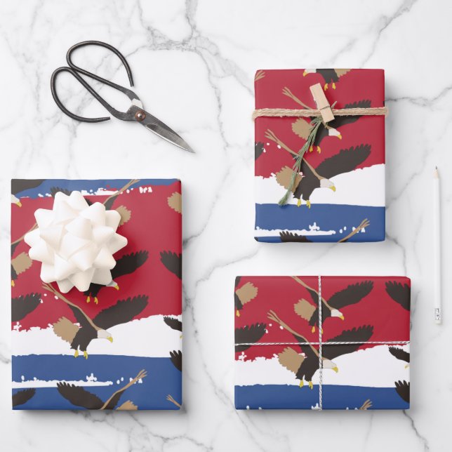 Eagle Bird USA Patriotic American Flag Wrapping Paper Sheets (Front)