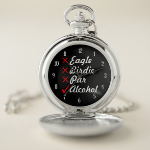 Eagle Birdie Par Alcohol Humor Pocket Watch