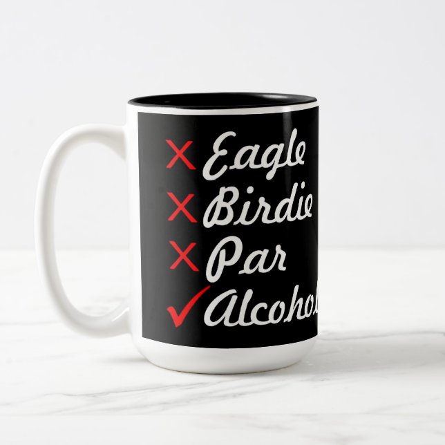 Eagle Birdie Par Alcohol Humor Two-Tone Coffee Mug (Left)