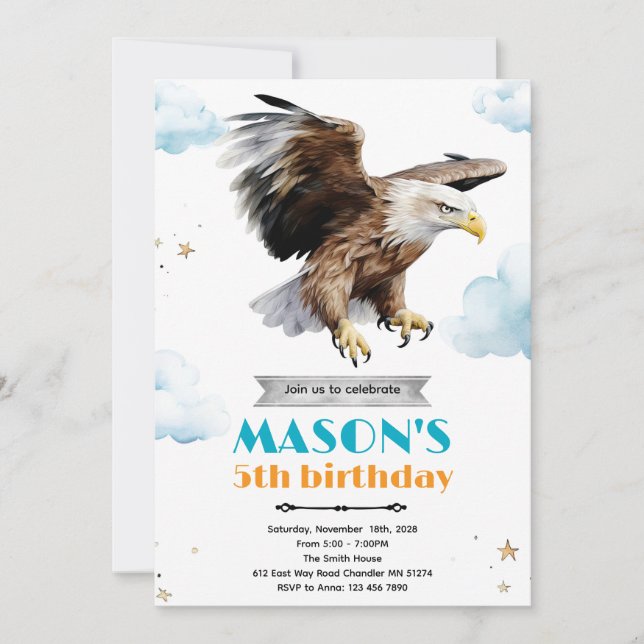 Eagle birthday party theme invitation (Front)