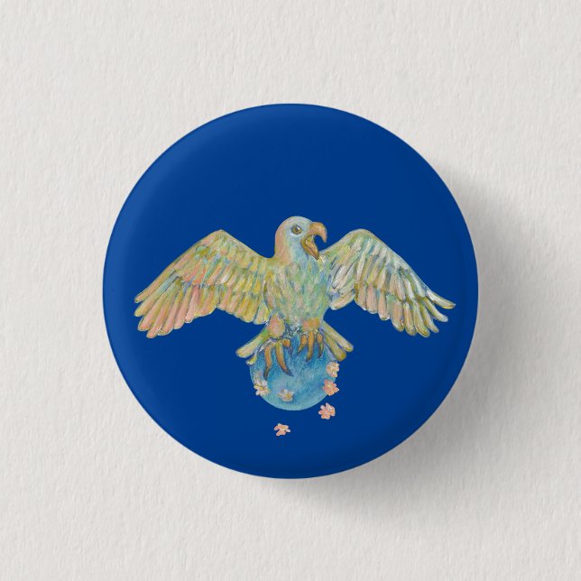 Eagle Carrying Earth Deep Blue Button (Front)