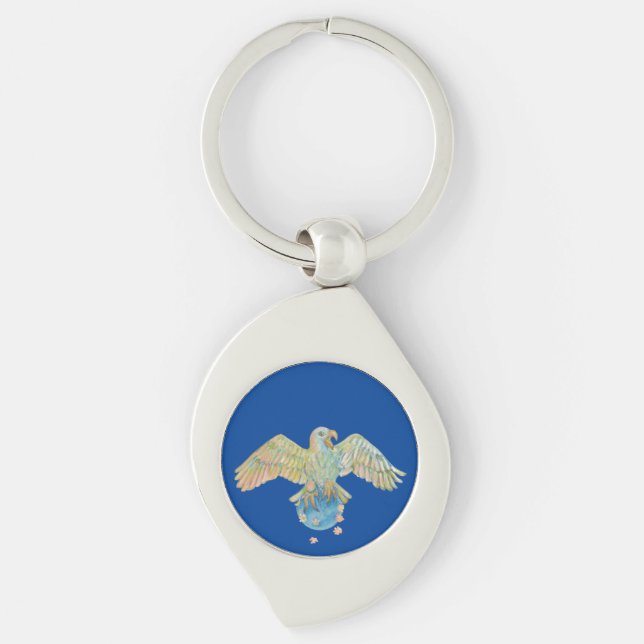 Eagle Carrying Earth Deep Blue Keychain (Front)