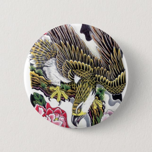 Eagle & Chrysanthemum tattoo design Button (Front)