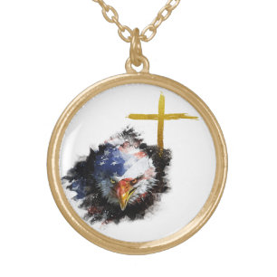 *~* Eagle Cross Patriot USA Flag AP16 Christian Gold Plated Necklace