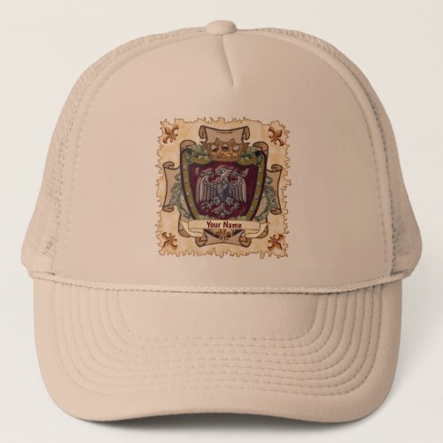 Eagle Crown Banner  Surname Family Crest Trucker Hat