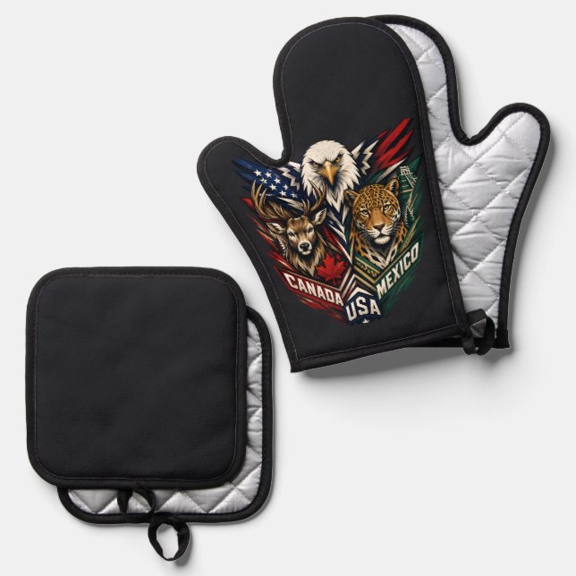 Eagle Deer Jaguar Nature Art  Oven Mitt & Pot Holder Set (Front/Back)