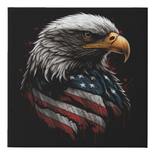 eagle design with american flag faux canvas print