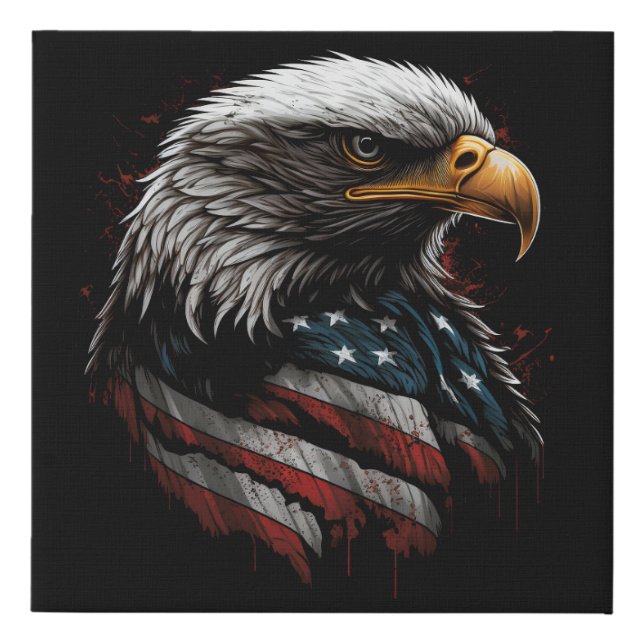 eagle design with american flag faux canvas print (Front)