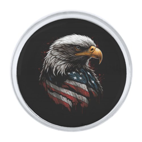 eagle design with american flag silver finish lapel pin