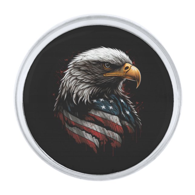 eagle design with american flag silver finish lapel pin (Front)